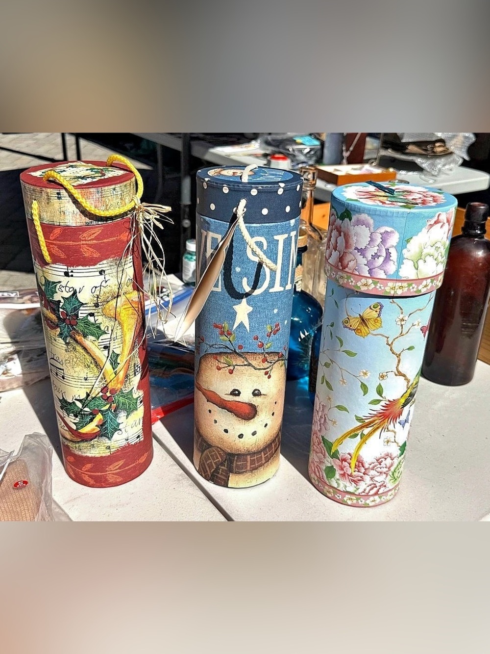 Set of 3 Decorative Cylindrical Wine or other Gift Boxes Containers NEW!